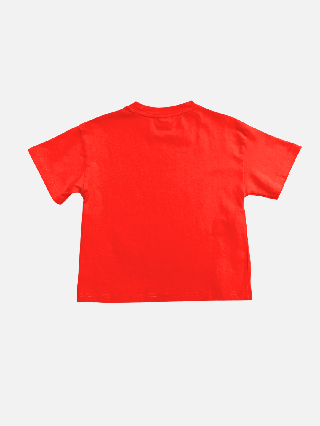 Red | The SKYTIME TEE from the Milk Teeth tees collection is laid flat, back side up, against a white background.
