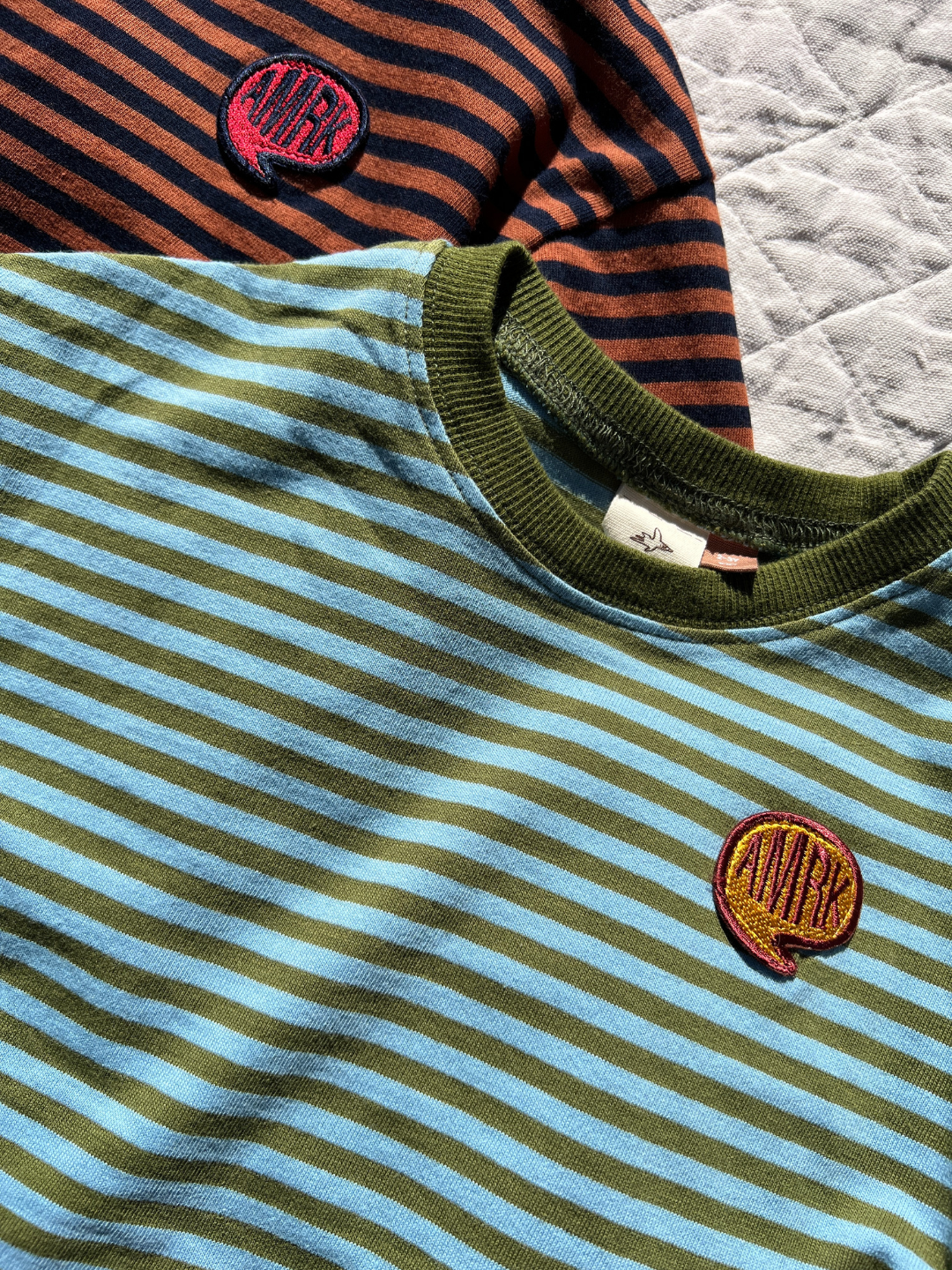Sky/Olive | Comma Striped Longsleeve in Sky/Olive on blanket zoom in
