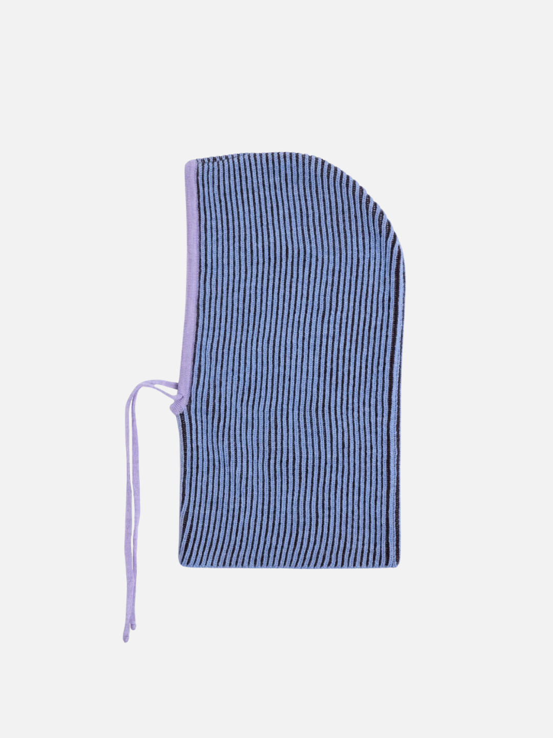 Icy Stripes | The MERINO BALACLAVA in Icy Stripes features a curved top and side drawstring for thermal comfort, shown against a plain white background.