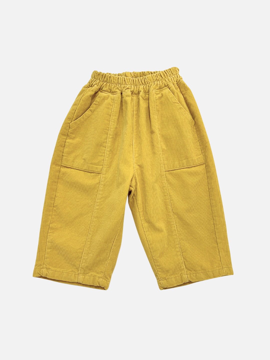 Honey | The CORDUROY PANEL PANT in Honey is a comfy Korean kids' style, made of cotton corduroy with an elastic waistband, two large front pockets, and wide legs—perfect for Fall and shown on a plain white background.