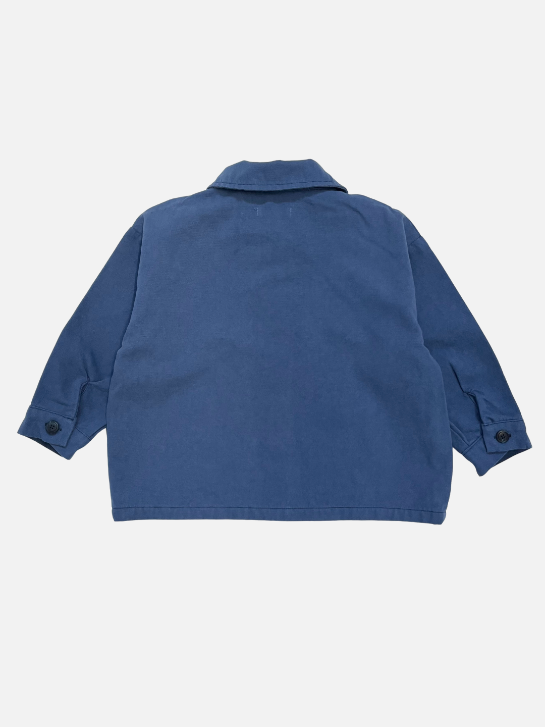 Blue | Back view of the MINI WORKWEAR JACKET in blue, featuring long sleeves and buttoned cuffs, shown against a plain white background.