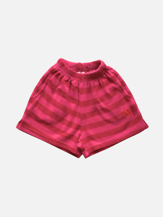 Image of Pink/Red | A front view of kid's Rivera Shorts in Pink/Red stripe