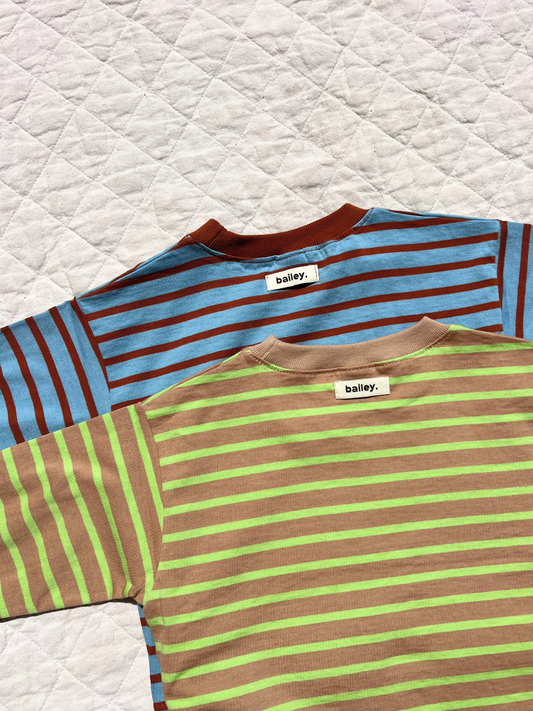 Second image of BAILEY STRIPE LONGSLEEVE in Lime/Sand