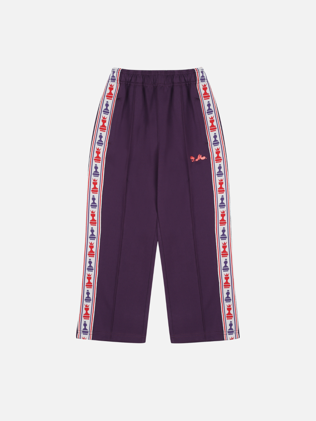 Purple | The CHESS TRACK PANTS in purple feature an elastic waistband, white side stripes with blue and red logo motifs, plus a small embroidered logo.