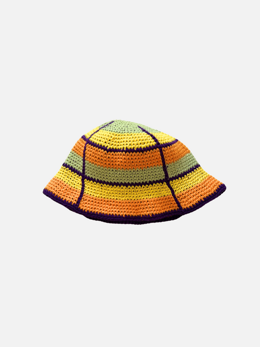 Image of HAND-CROCHETED GRID HAT - 3-6Y in Orange + Yellow + Green