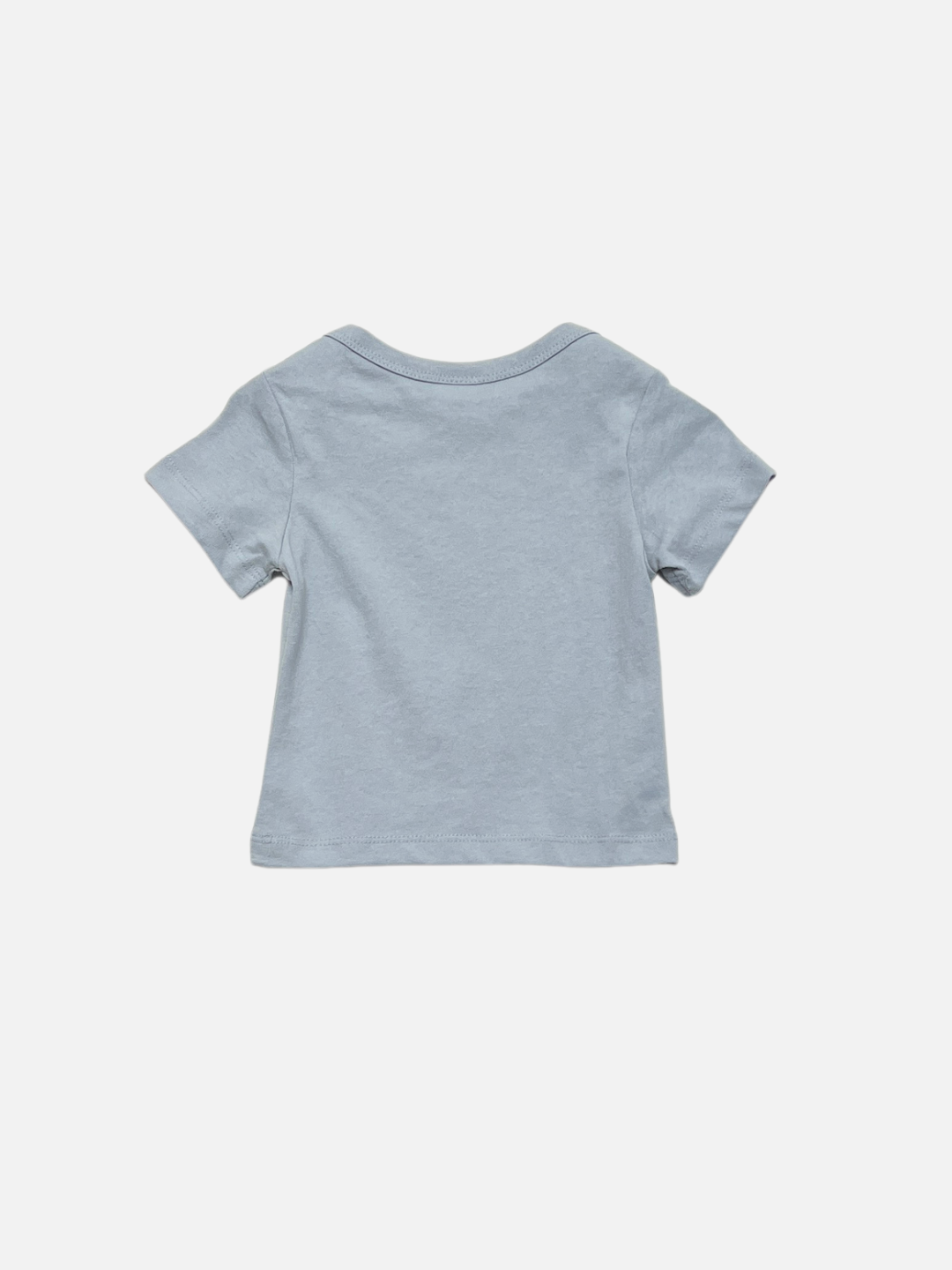 Light blue TRIPLE CAR BABY TEE in cotton jersey, short-sleeve toddler size, laid flat and shown from the back on a white background.