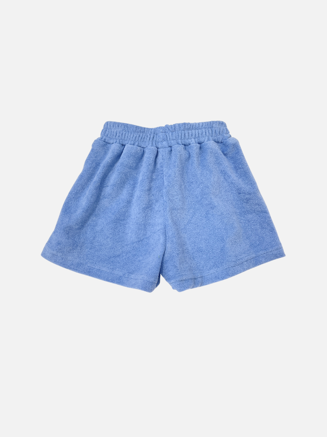 EVERYDAY TERRY SHORTS: Light blue cotton terry shorts with an elastic waist, shown on a plain white background—ideal for relaxed summer days.
