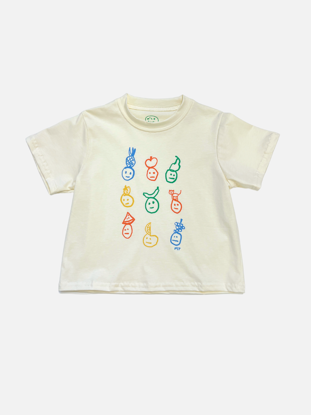 Front view of the ivory colorway of the fruit face tee