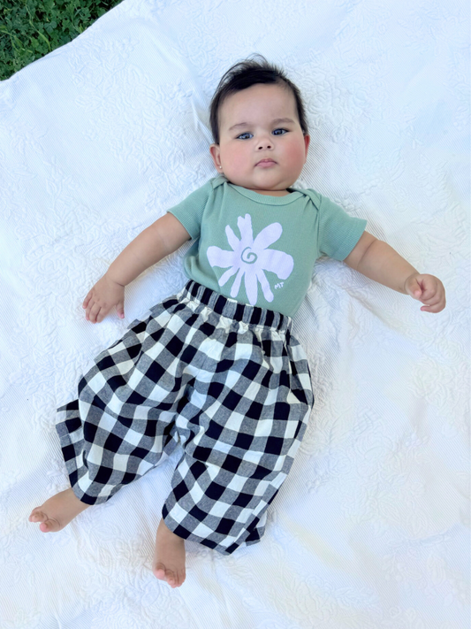 Second image of GINGHAM BABY PANTS in Black + White