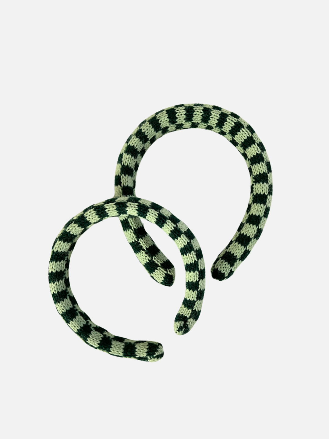 Green Checks | Two sizes of kids' knitted headband in a forrest green and light green check