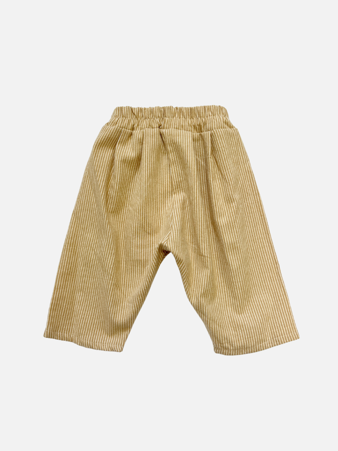 Sand | SOFT STRIPE BABY PANT in light brown and white corduroy with elastic waistband, shown flat on a plain white background.