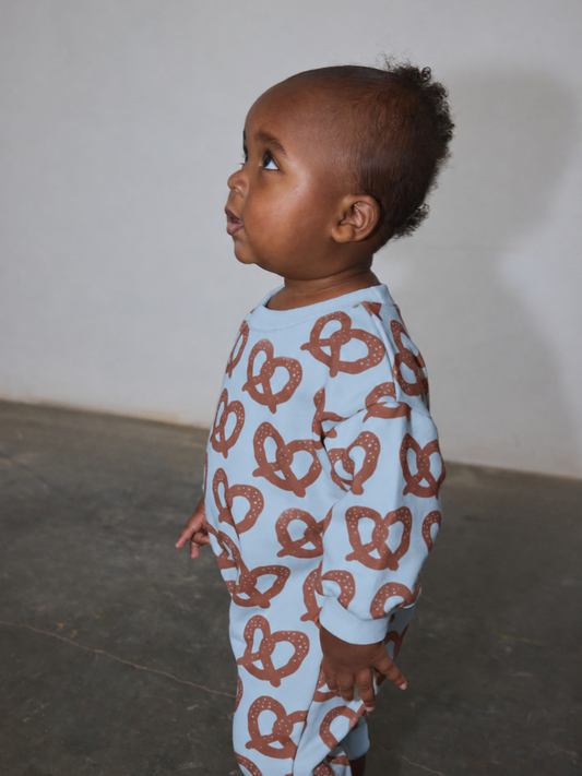 Second image of PRETZEL SWEATSHIRT ROMPER in Brown/Blue