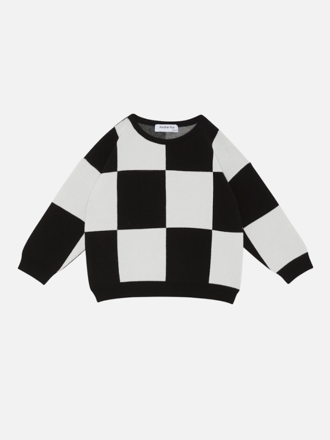 A kids' sweatshirt in a bold black and white checkerboard