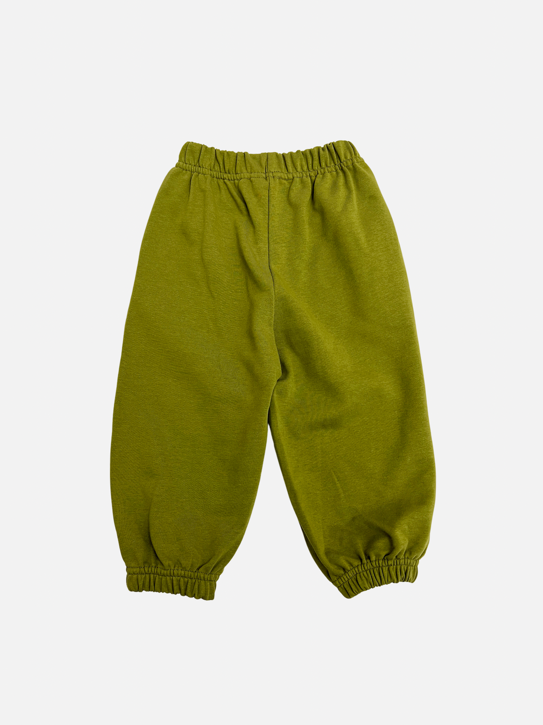 Green | A pair of kids' sweatpants in olive green, back view