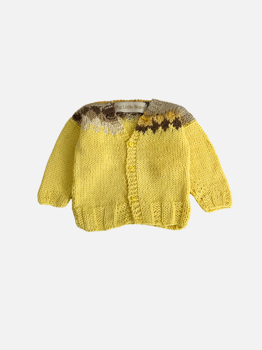 Image of HAND-KNITTED COTTON CARDIGAN - 0-3M in Yellow
