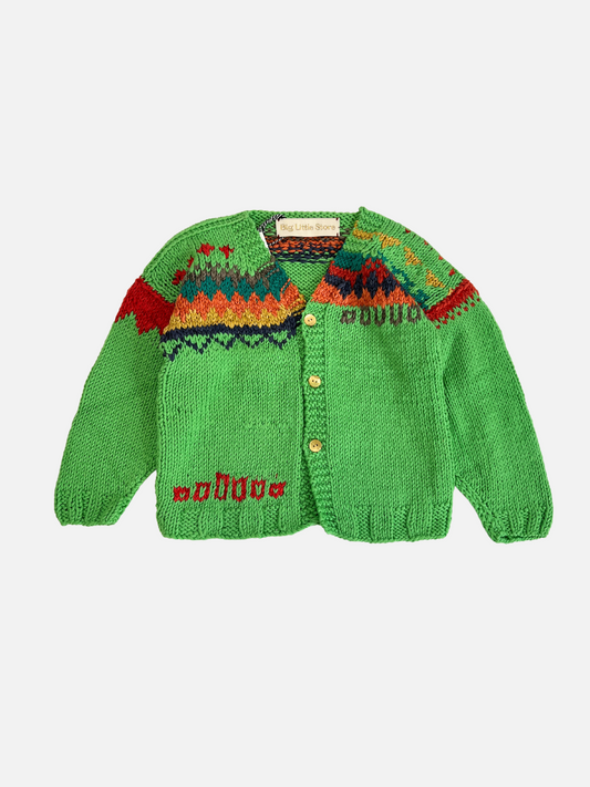 Image of HAND-KNITTED COTTON CARDIGAN - 1-2Y in Bright Green