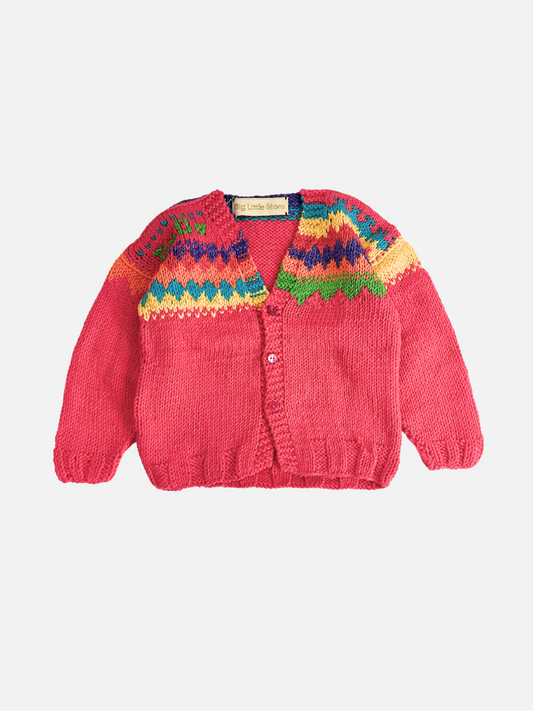 Image of HAND-KNITTED COTTON CARDIGAN - 1-2Y in Coral
