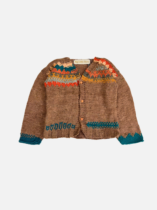 Image of HAND-KNITTED COTTON CARDIGAN - 1-2Y in Light Brown