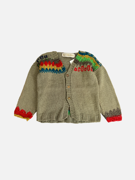 Image of HAND-KNITTED COTTON CARDIGAN - 1-2Y in Green Grey