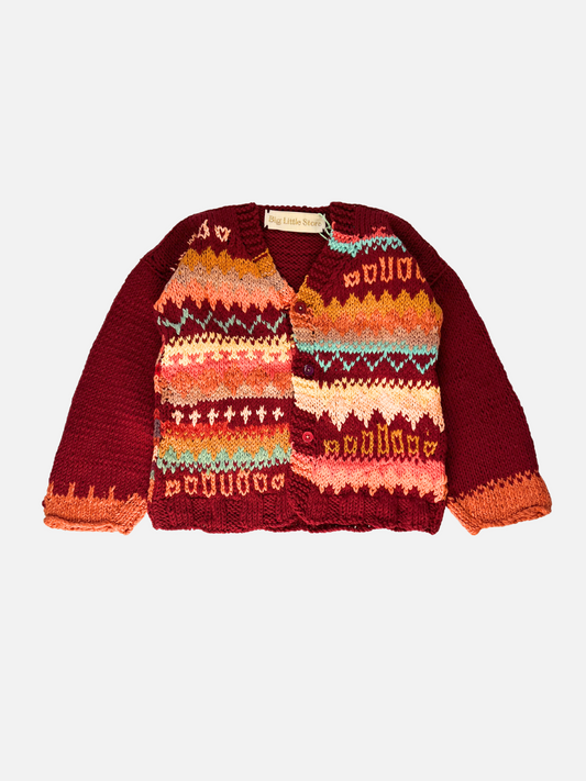 Image of HAND-KNITTED COTTON CARDIGAN - 1-2Y in Burgundy Multi
