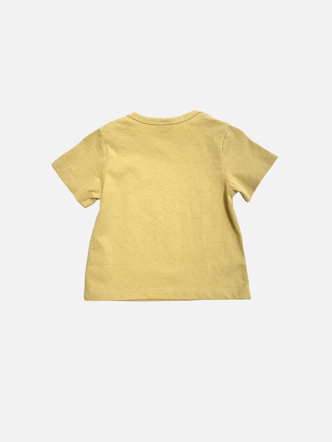 Yellow | The FLOWER POT BABY TEE, a plain yellow short-sleeved t-shirt, is laid flat with the back facing up against a white background.