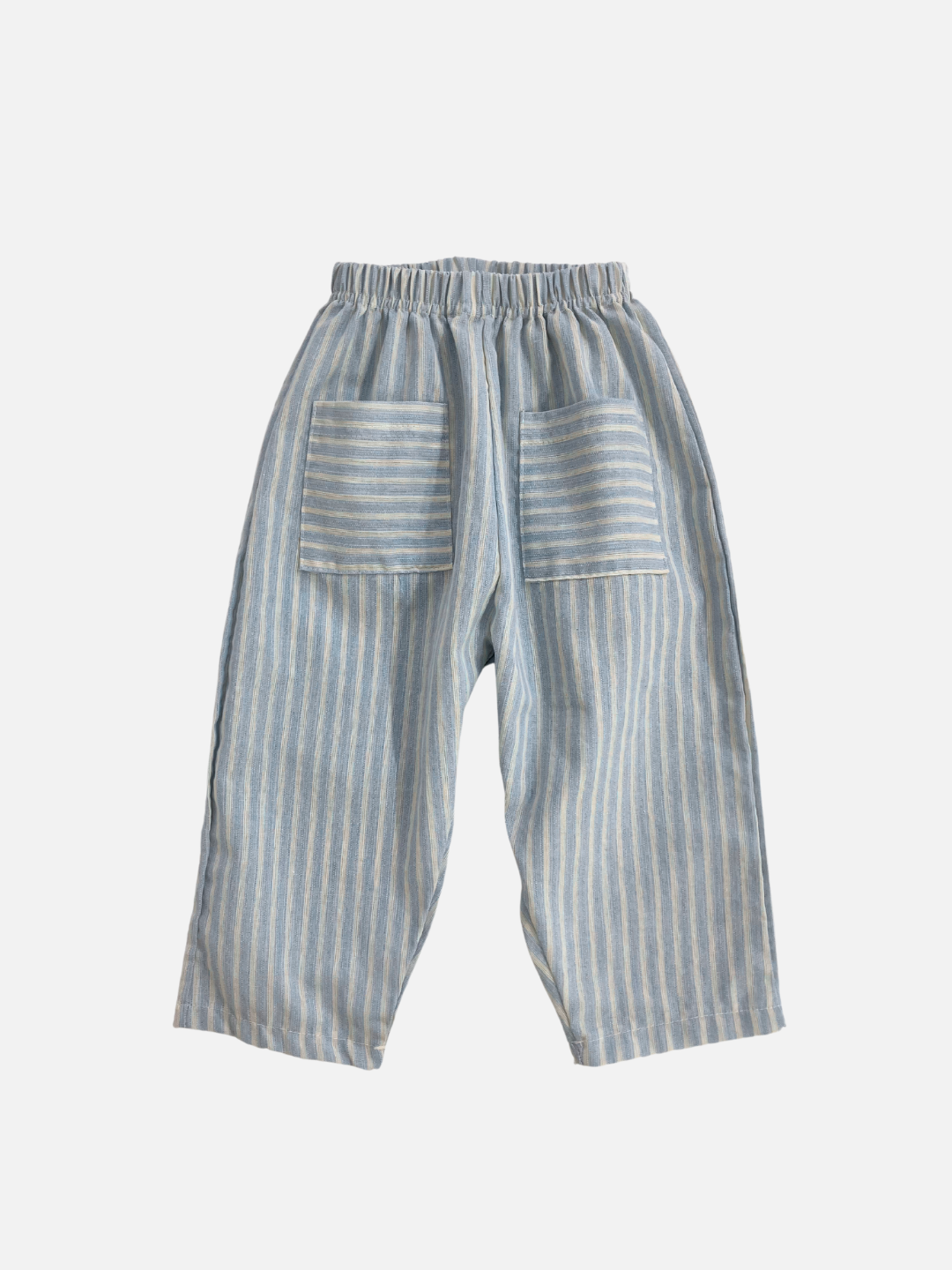 A front view of kids' Pocket Stripe Pant in 100% Cotton in light blue stripe