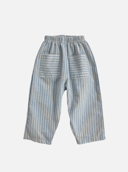 Image of A front view of kids' Pocket Stripe Pant in 100% Cotton in light blue stripe