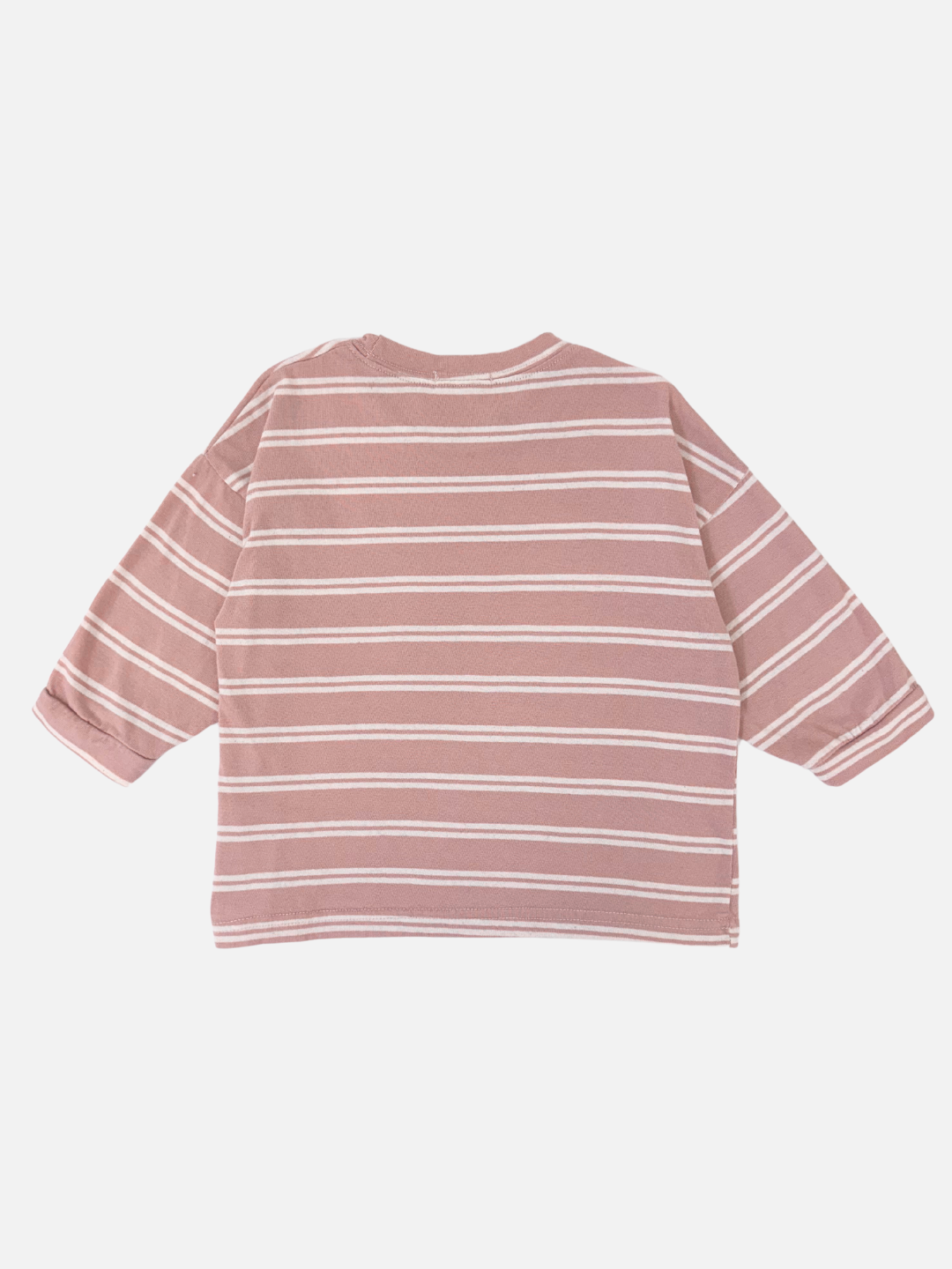 Pink & White | The PEPPER LONGSLEEVE TEE features a boxy silhouette with pink and white stripes that stand out against a plain background. Reflecting the playful elegance of a Korean kids’ brand, it is an essential addition to any child's wardrobe.