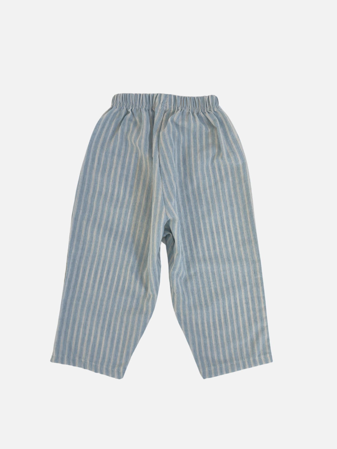 A back view of kids' Pocket Stripe Pant in 100% Cotton in light blue stripe
