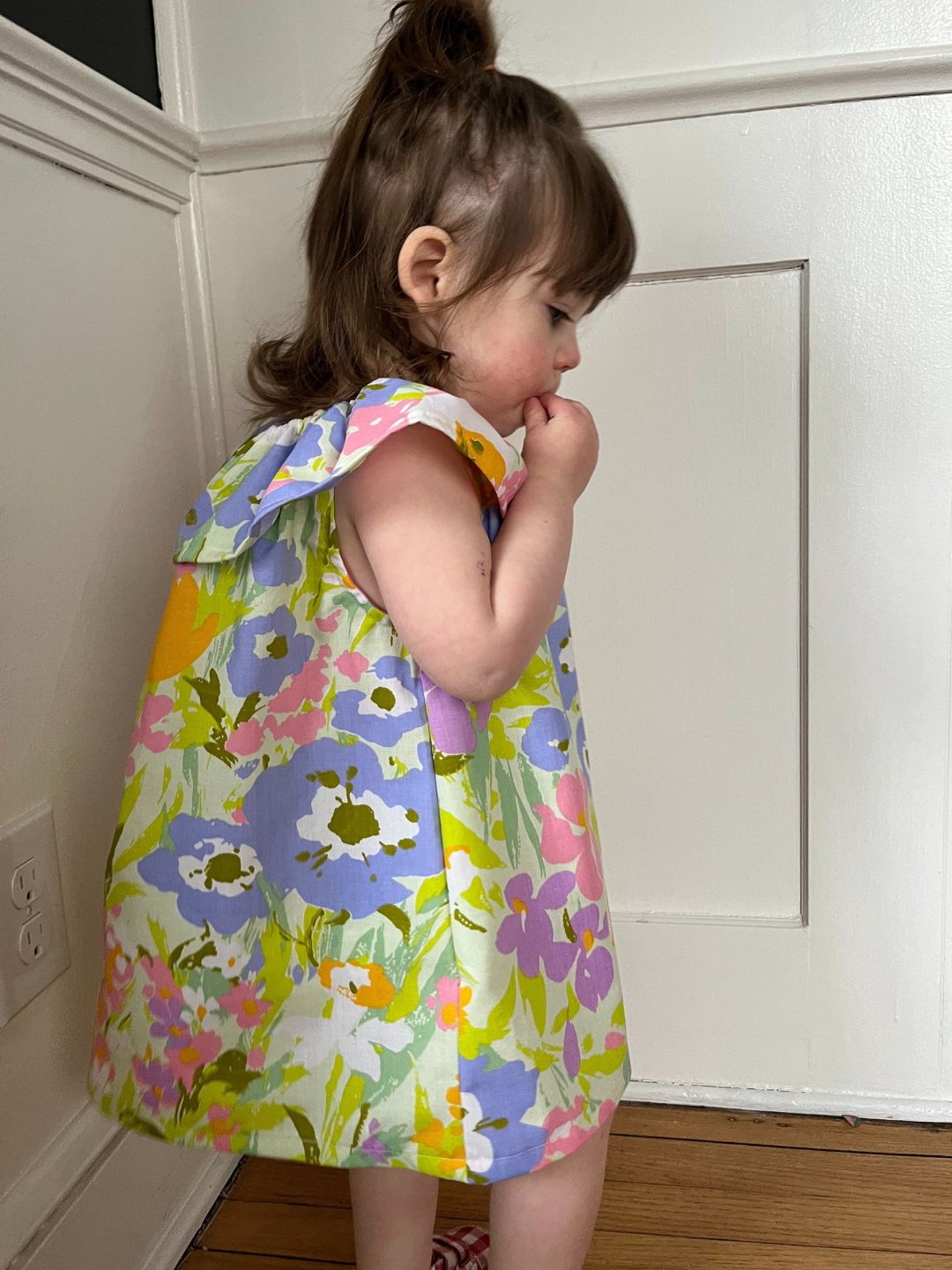 UPCYCLED SUNDRESS IN GREEN & BLUE FLOWER 2Y & 4Y