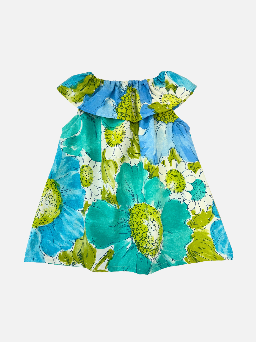 UPCYCLED SUNDRESS IN GREEN & BLUE FLOWER 2Y & 4Y