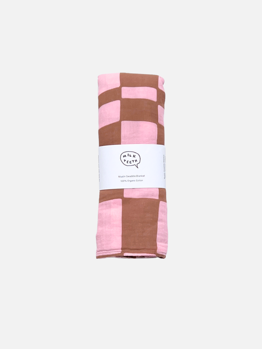 Image of MUSLIN SWADDLE BLANKET in Pink Checkers