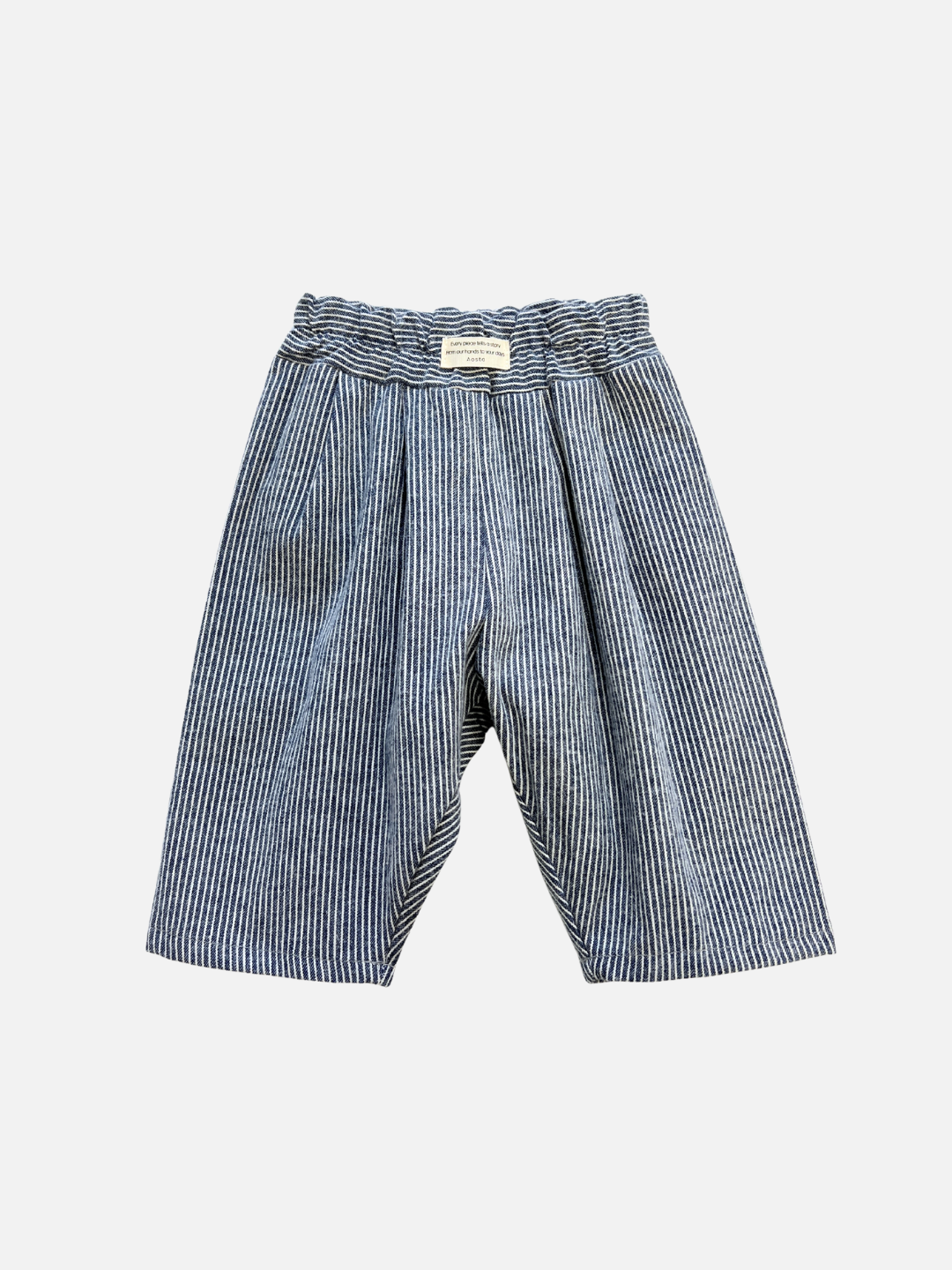 The SOFT STRIPE BABY PANT features wide-leg blue and white stripes and an elastic waistband, shown on a plain white background.