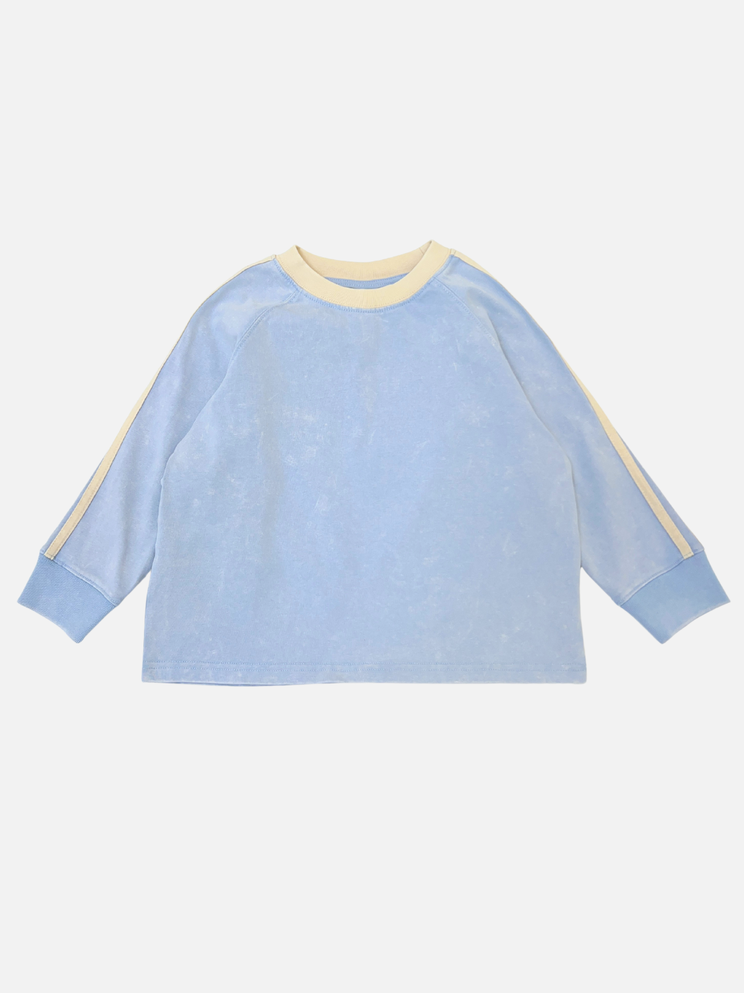The HALFTIME LONGSLEEVE is a light blue long-sleeve tee with cream collar and sleeve stripes, designed with an oversized vintage fit. Shown on a plain white background.