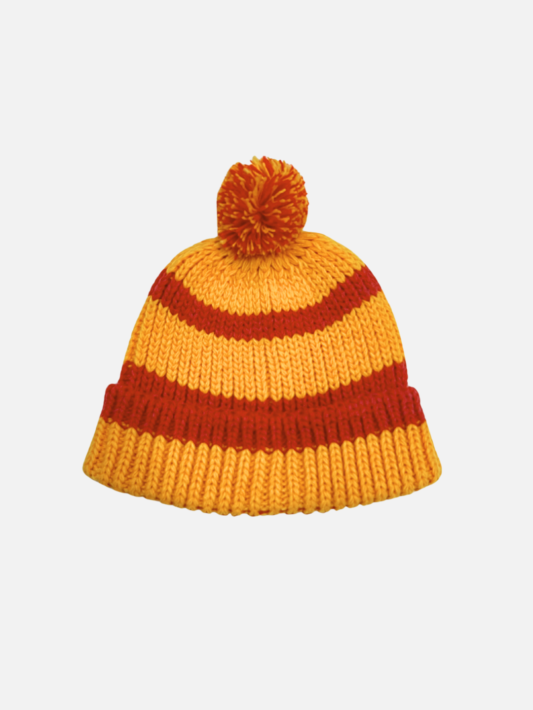 Yellow | Yellow hat with red stripes and red & yellow pompom. 