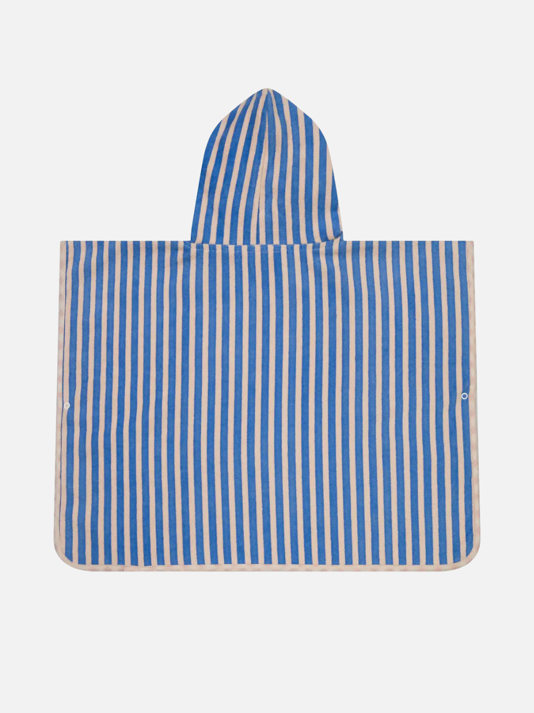 Pink | The STRIPED PONCHO is a blue and white vertically striped toweling poncho for kids, OEKO-TEX certified, shown flat against a plain background.
