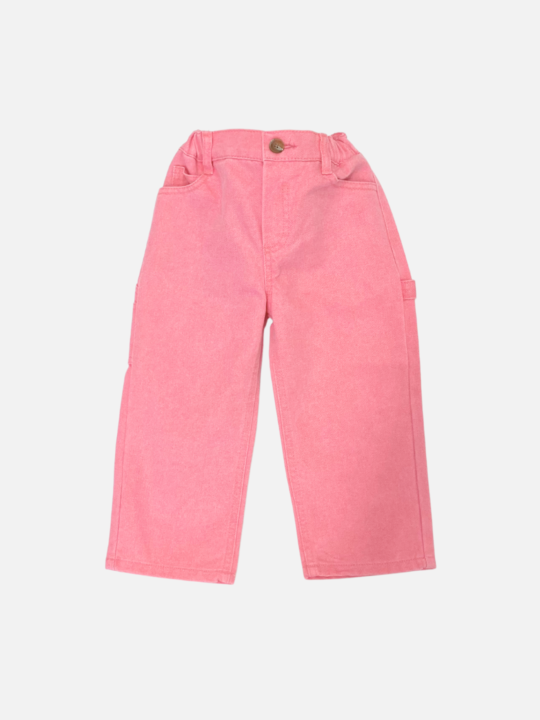 Peony | Peony toddler pants with an elastic waistband and front button, designed like stylish Pigment Carpenter Jeans for a trendy look.