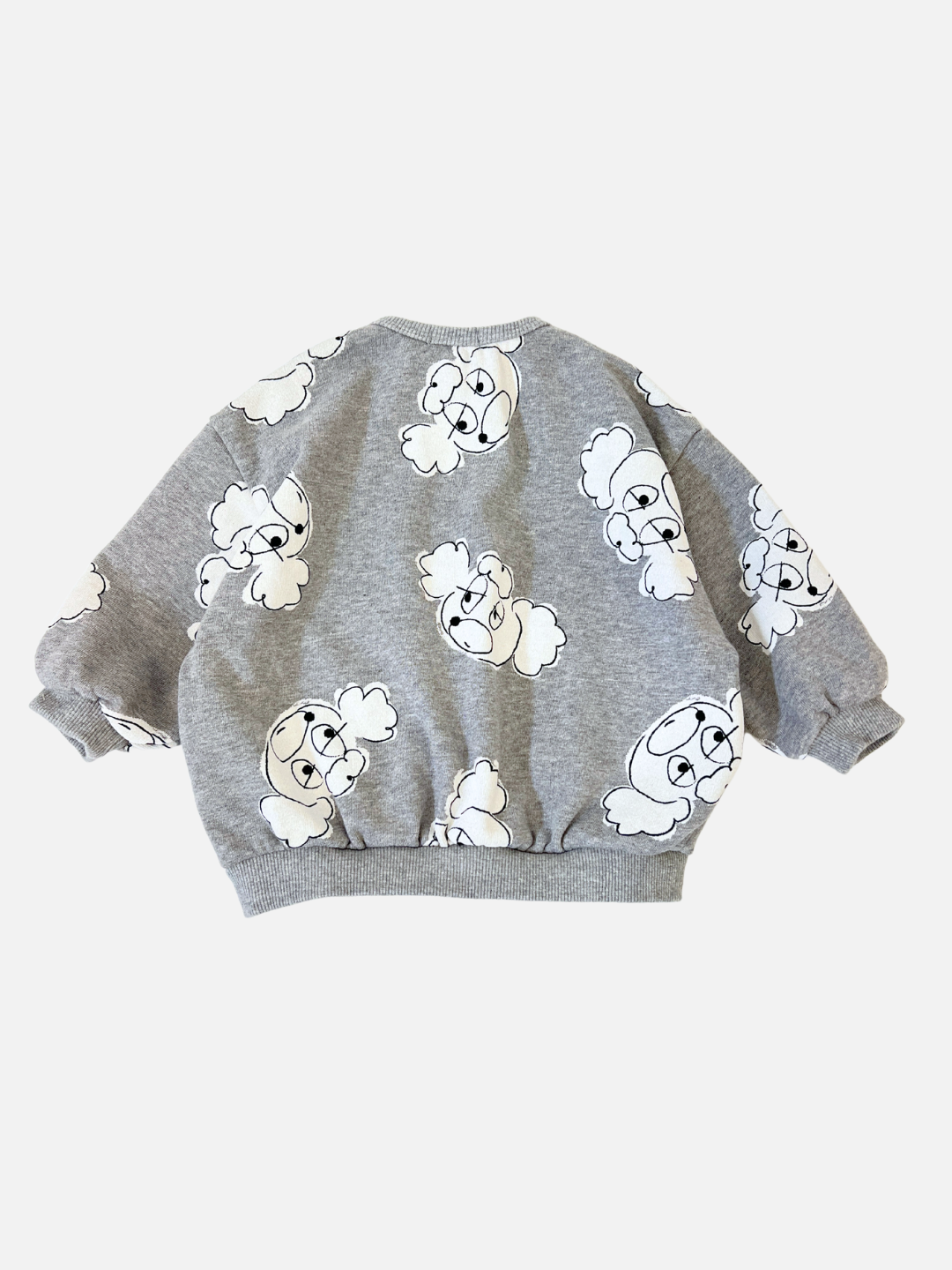 Grey | The POODLE BUTTON DOWN SWEATSHIRT is a gray French terry toddler top with an adorable black and white cartoon dog pattern.