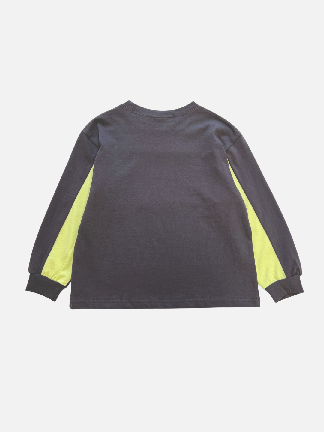 The RACING LONGSLEEVE is a soft black cotton jersey shirt with yellow side sleeve panels, displayed from the back on a plain white background.