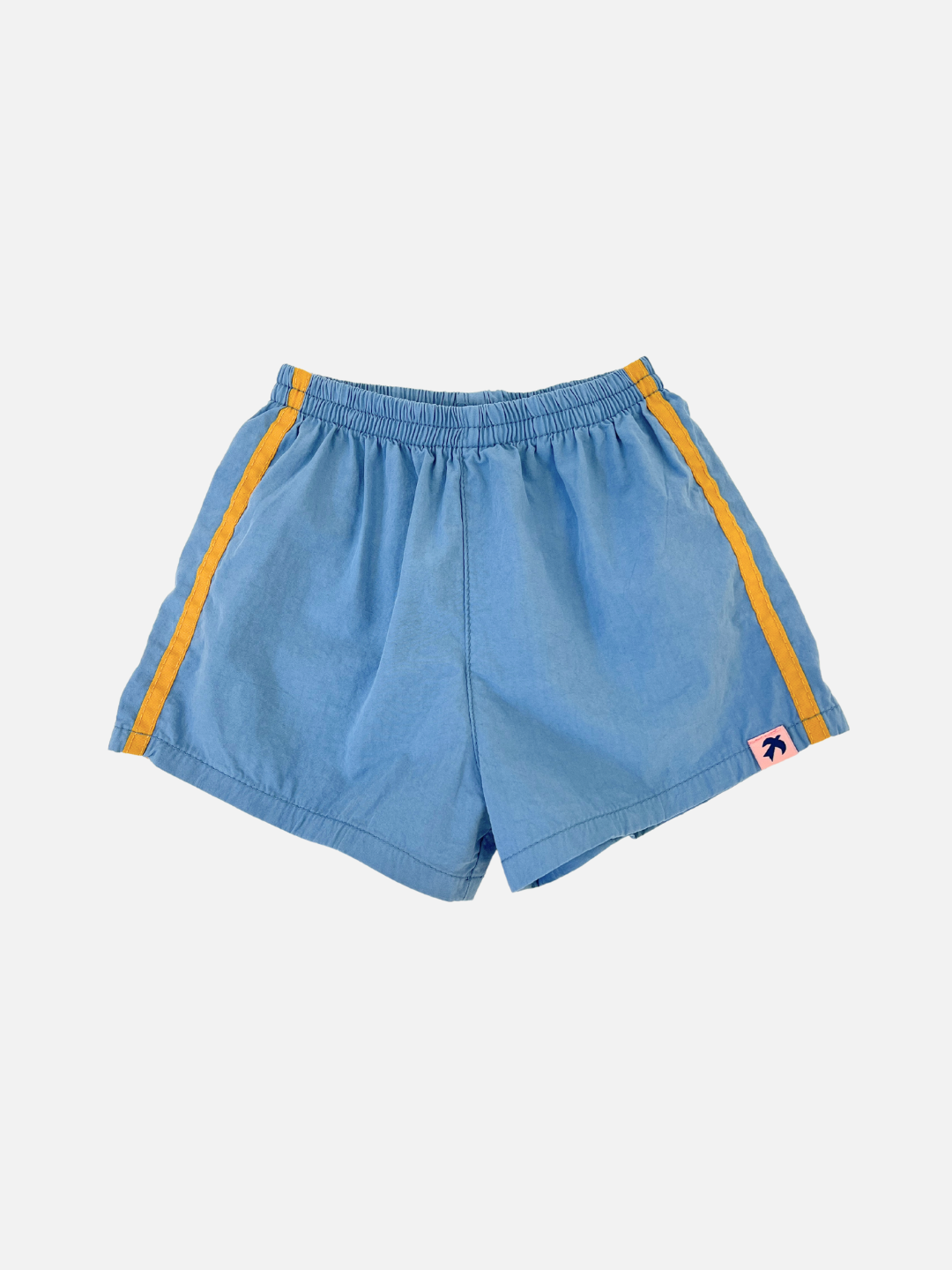 Sky Blue | Front view of the kids' sky blue shorts with yellow stripes on the sides.