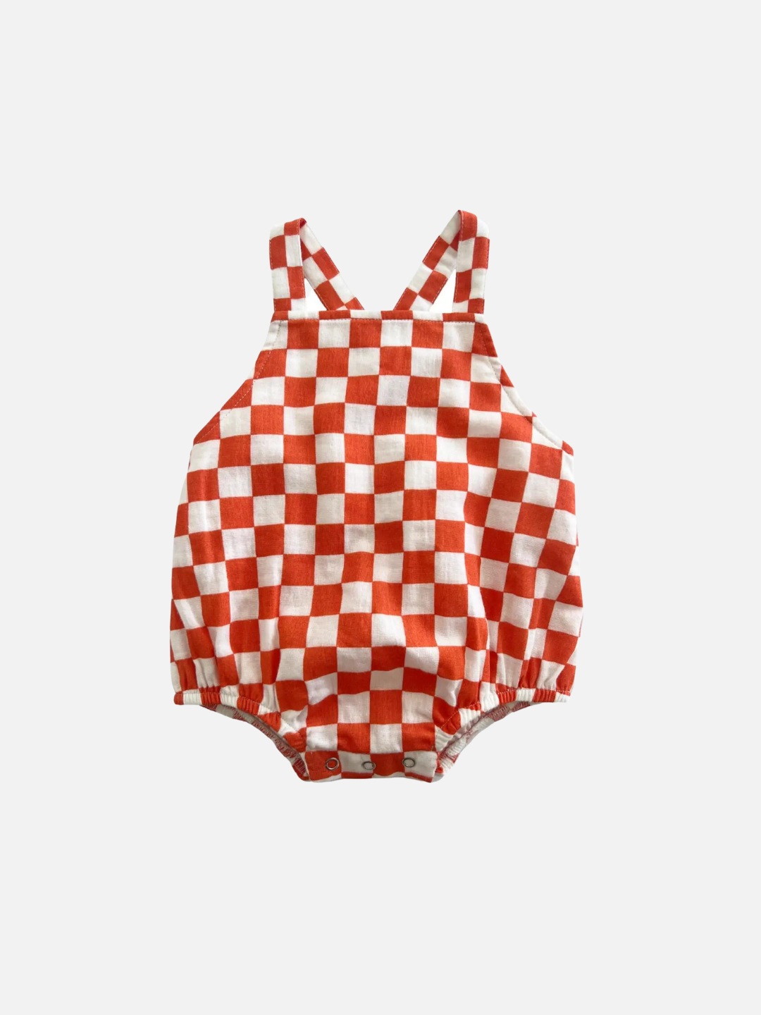 Tangerine | A tangerine orange and white checkerboard kids' sunsuit, front view