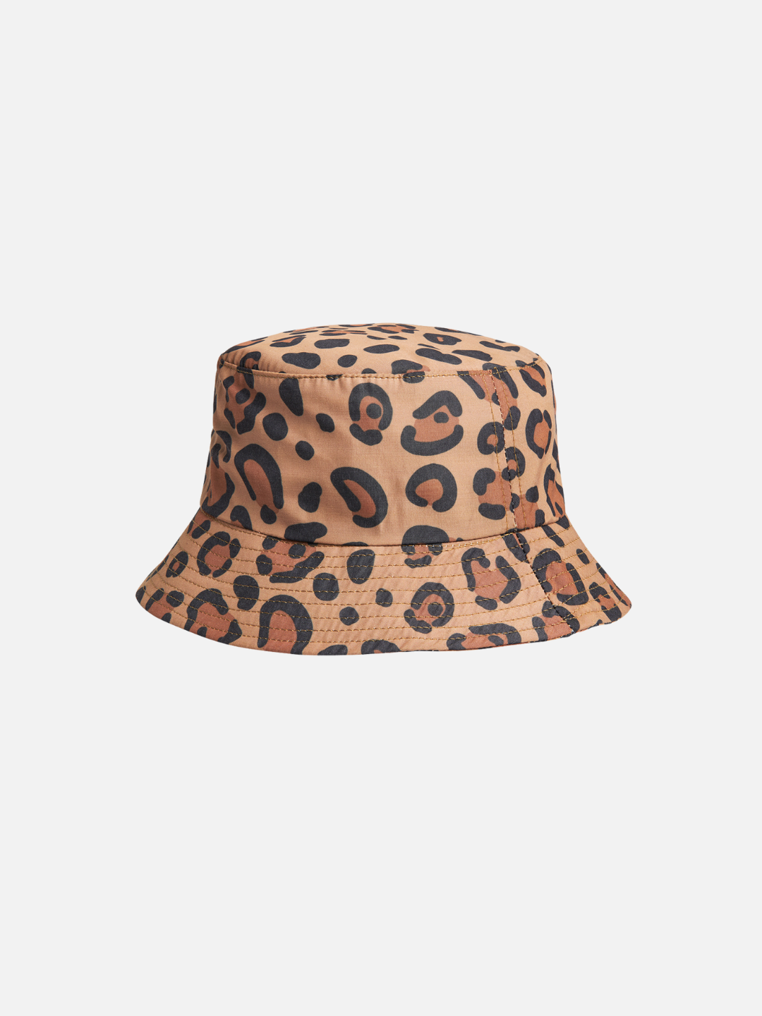 Front view of the kid's Calico Crab Bucket Hat in Cheetah Print