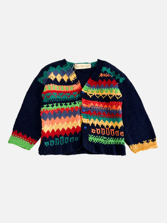 Image of HAND-KNITTED COTTON CARDIGAN - 2-3Y in Navy Multi