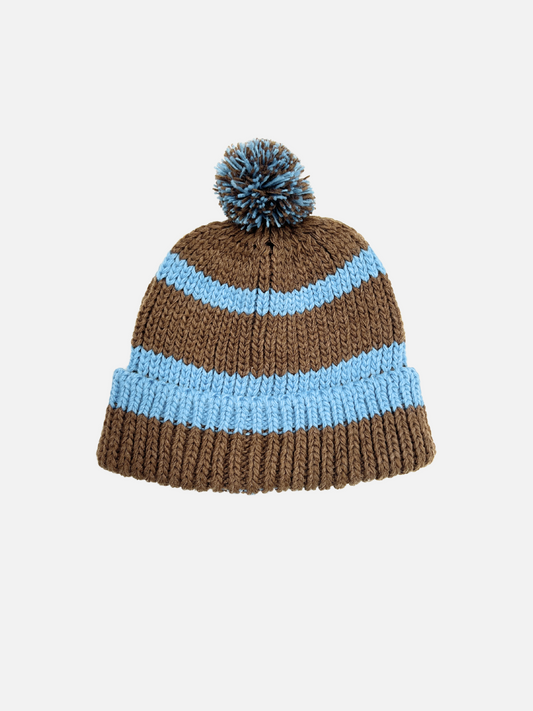 Image of STRIPE POMPOM BEANIE in Blue