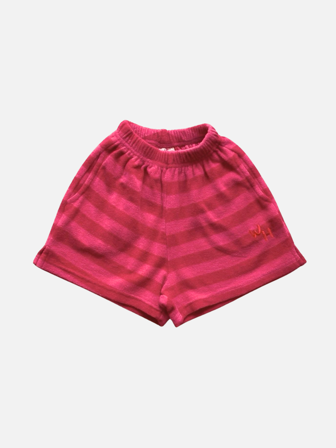 A front view of kid's Rivera Shorts in Pink/Red stripe