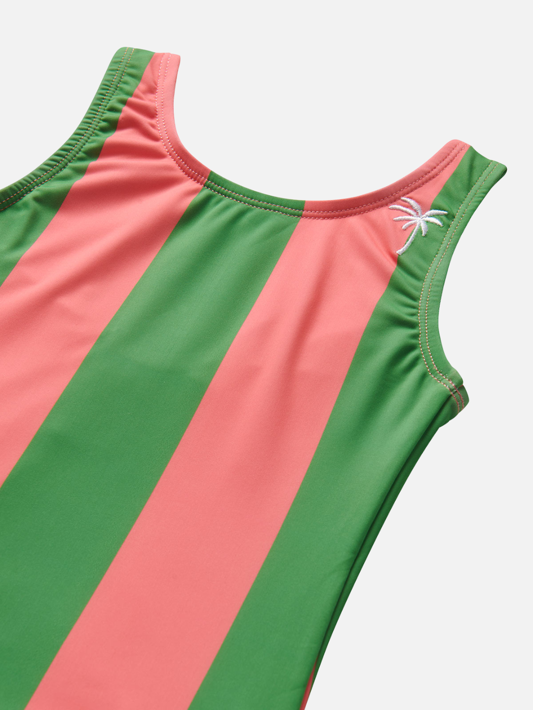 A close up of the Retro Stripe Swimsuit in Watermelon