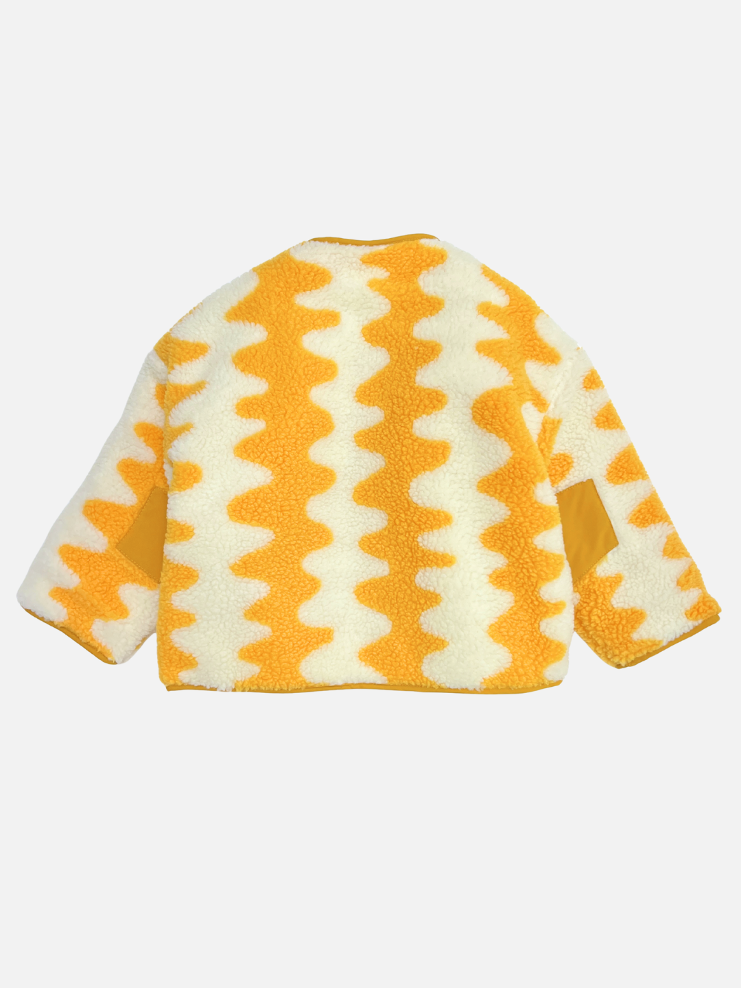 Yellow | The WAVELENGTH SHERPA JACKET features a yellow and white wavy zigzag pattern, shown from the back against a plain white background.