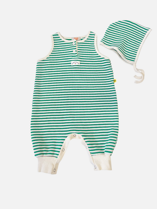 Image of STRIPE WAFFLE ROMPER SET in Green