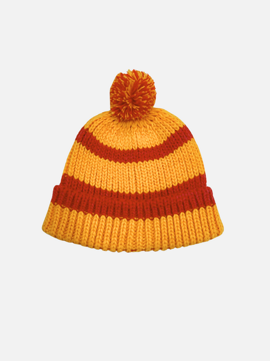 Image of STRIPE POMPOM BEANIE in Yellow