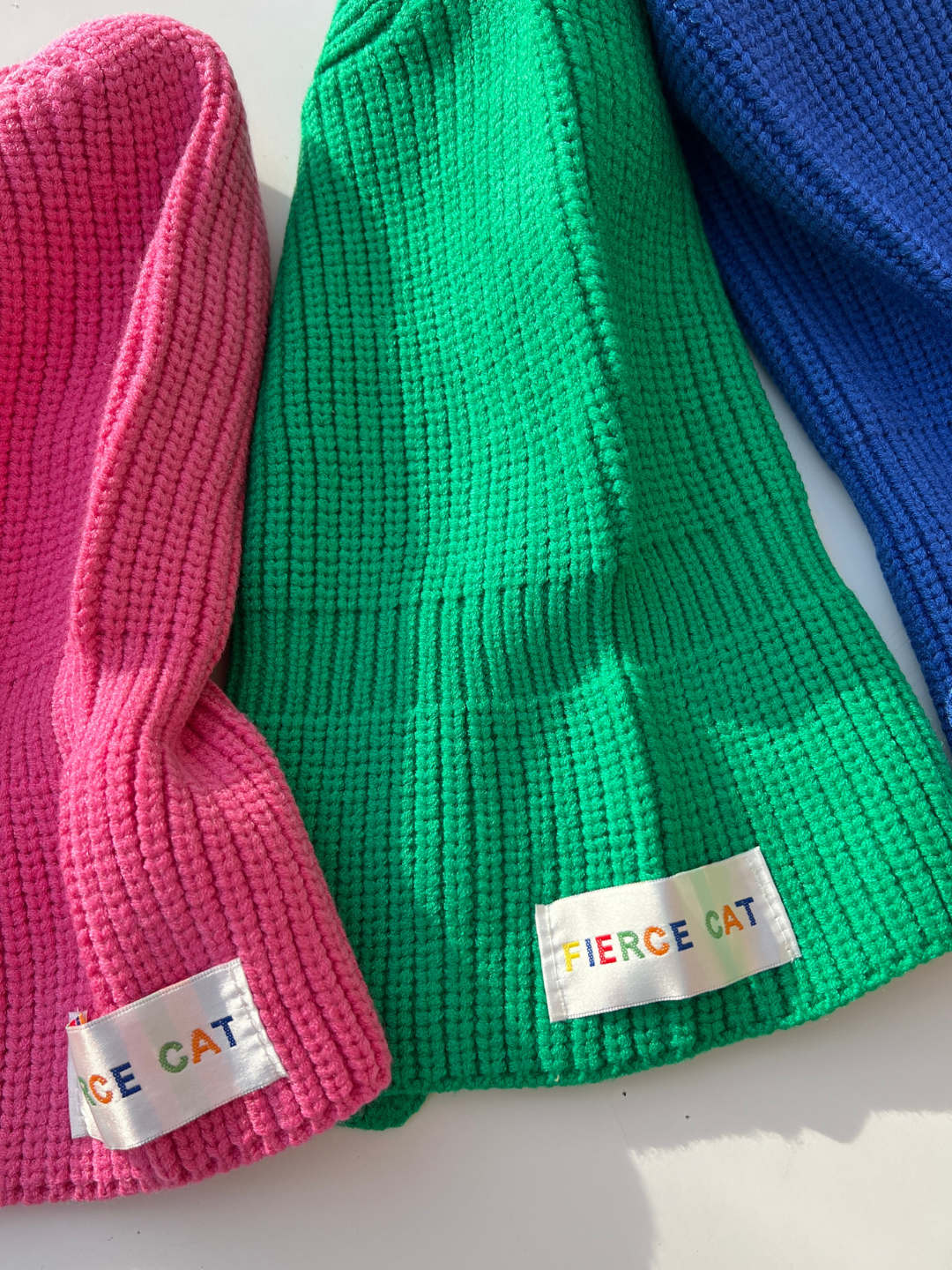 Green | "Fierce Cat" Logo on raspberry, green, and blue balaclavas